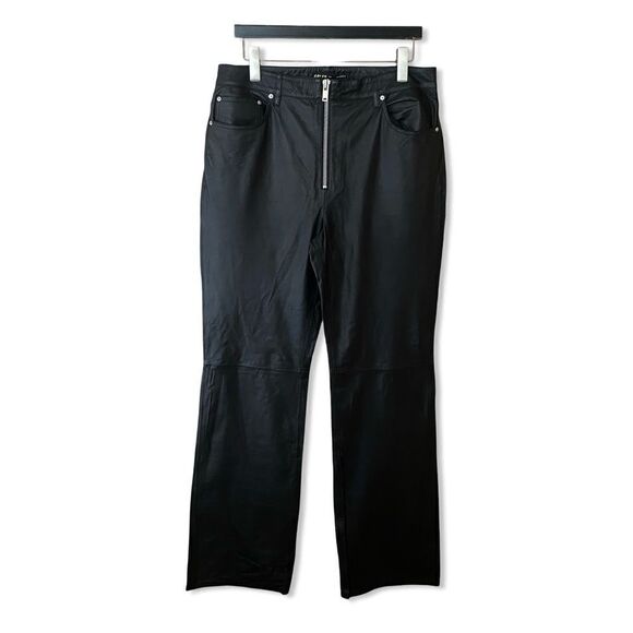 GRLFRND Julia Leather Pants black zipper straight leg soft flares FWRD Revolve - Picture 5 of 12